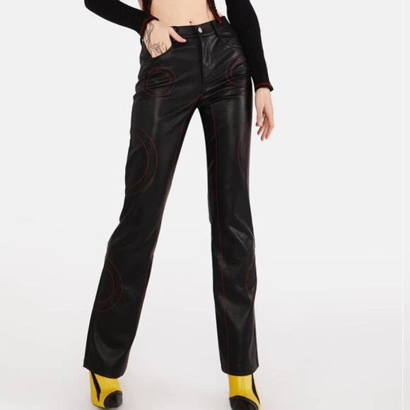 Dolls Kill - The Kript Kalki Vegan Leather Pants with Circular Top Stitching - Picture 9 of 11